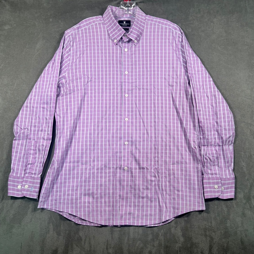 Psycho Bunny Mens Modern Fit Stretch Non Iron Plaid Shirt Purple 17 34/35